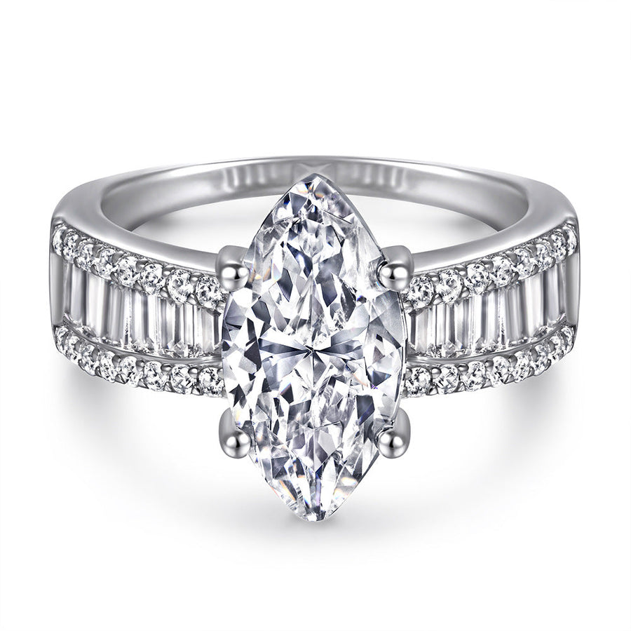 2pcs Marquise Cut Engagement Ring Set With Curved Band Shine of Diamond
