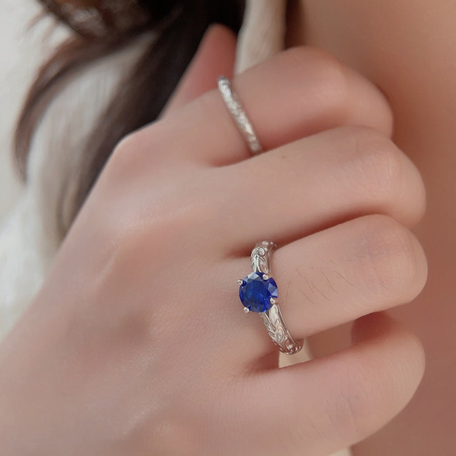 Vintage 2 Pcs Blue Round Cut Ring Set Shine of Diamond
