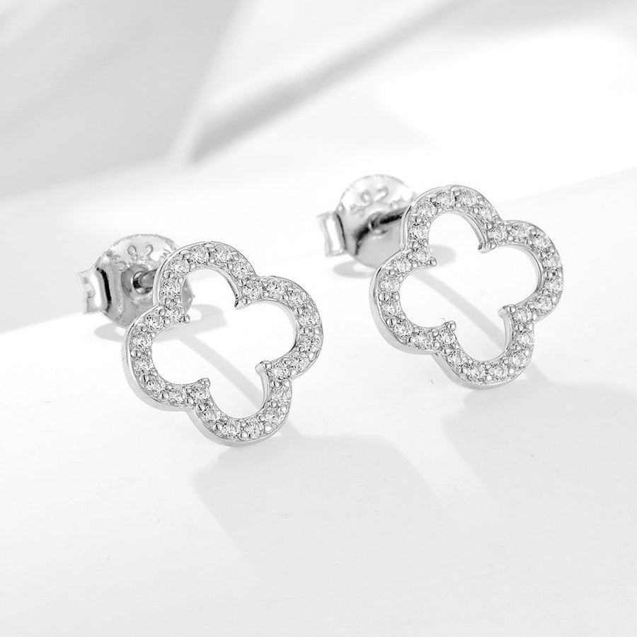 Four-leaf Clover Hollow Design Sterling Silver Earrings Carly Jewelry