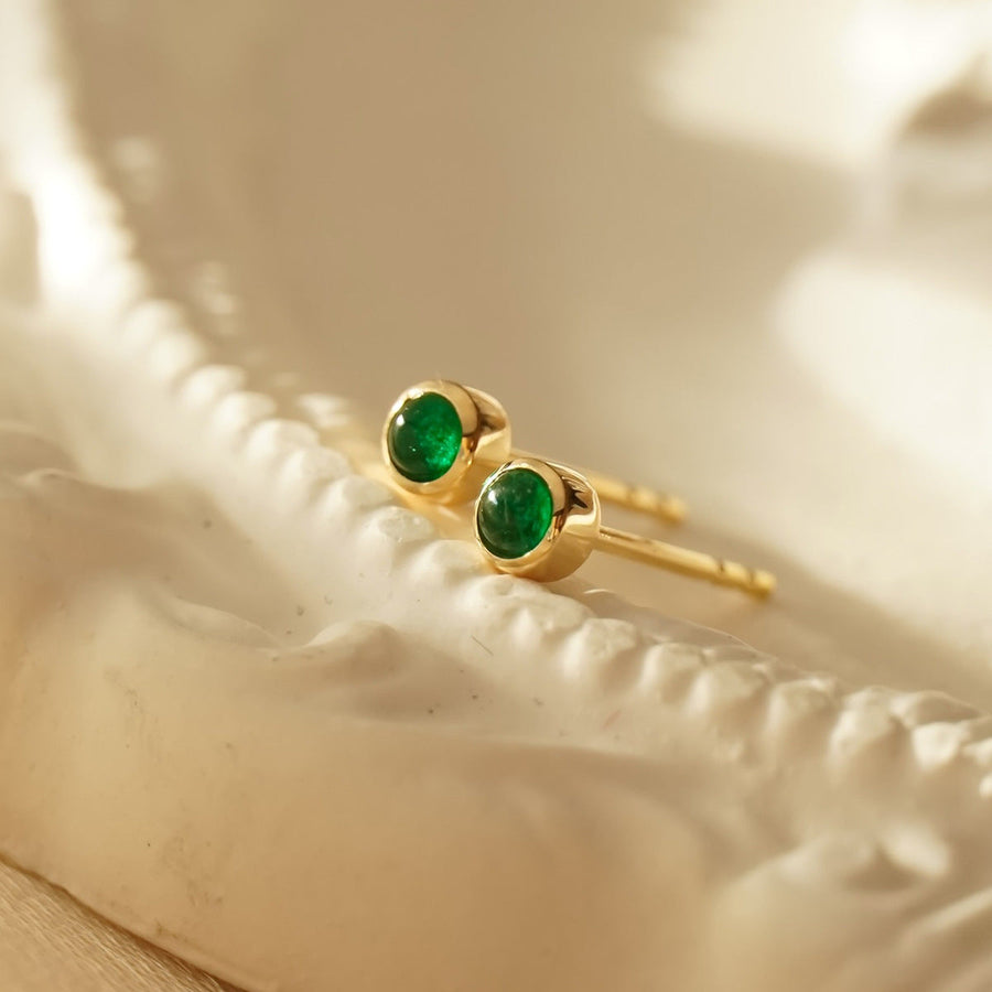 Vintage mini Golden Tone Green Stud Earrings in Sterling Silver Shine of Diamond