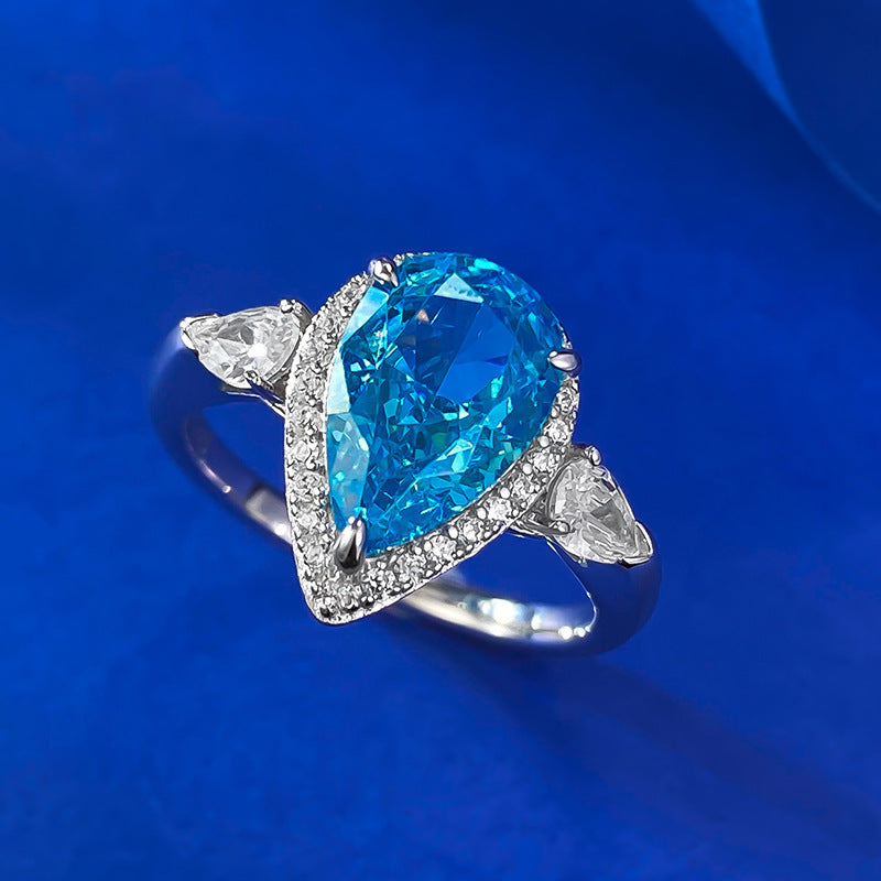 Vintage-Style Halo Aquamarine Pear Cut Engagement Ring in Sterling Silver Shineofdiamond
