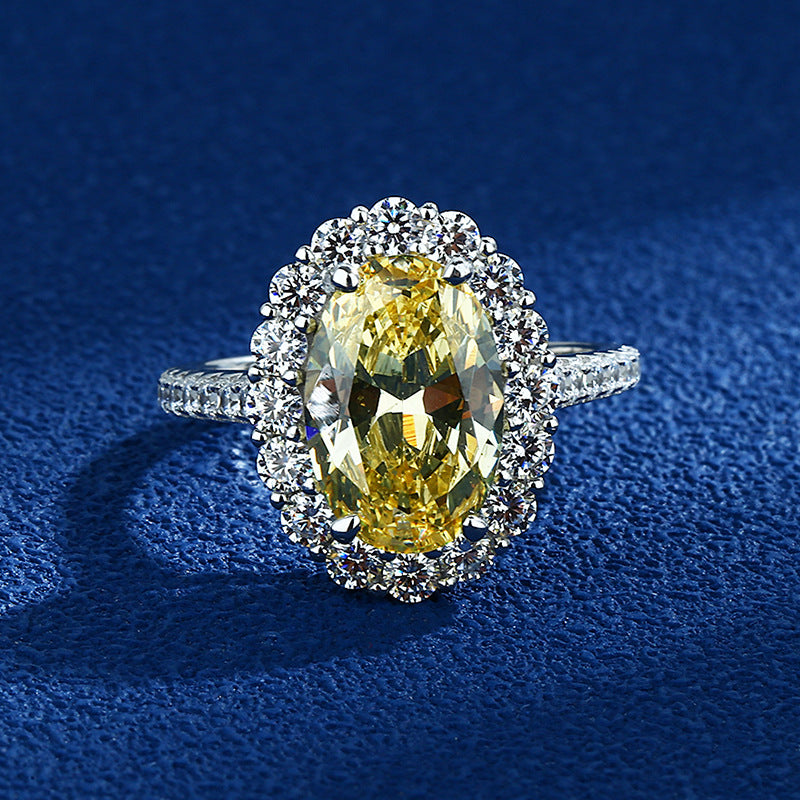 Oval Cut Halo Sterling Silver Engagement Ring With Half Eternity Band Shineofdiamond