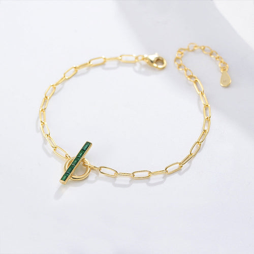 Geometric Emerald Green Sterling Silver Bracelet Shine of Diamond