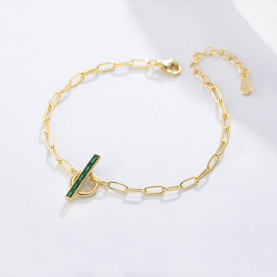 Geometric Emerald Green Sterling Silver Bracelet Shine of Diamond