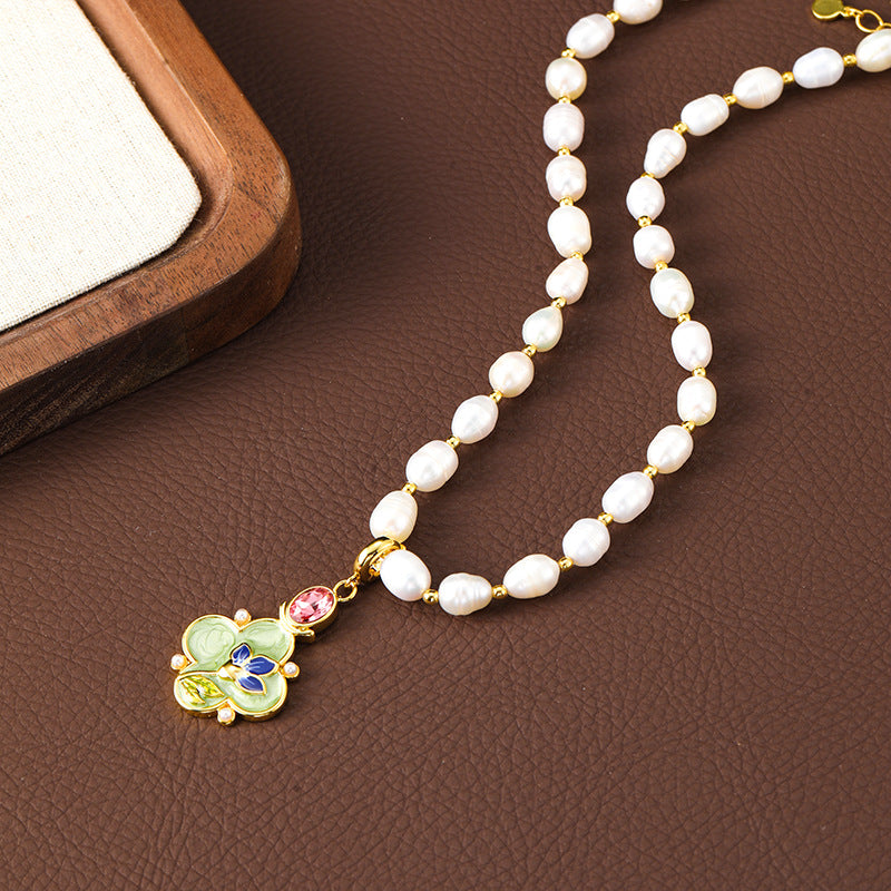 Enamel Flower Oil Painting Pearl Drop Earrings And Necklace Carly Jewelry