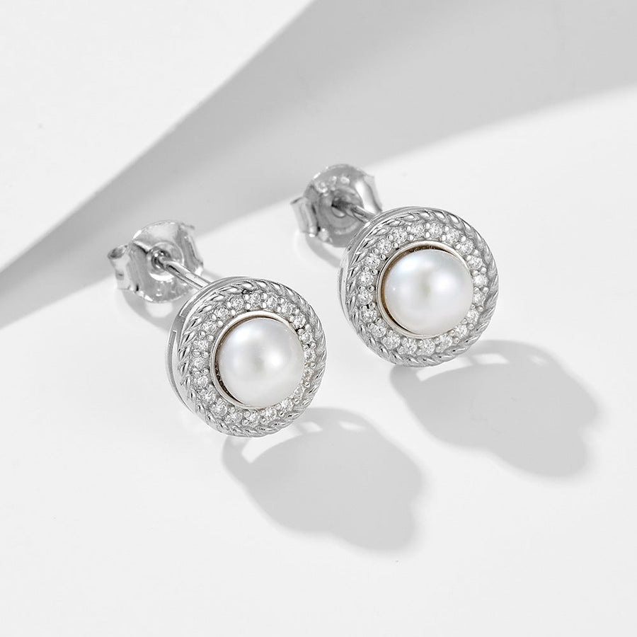 Retro Halo Natural Pearls Stud Earrings Carly Jewelry