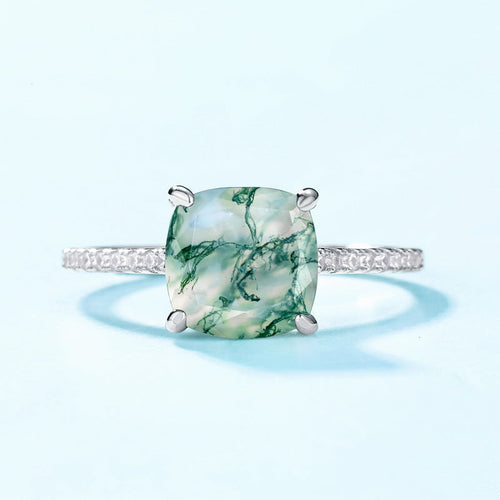 Cushion Shape Natural Green Moss Agate Ring Carly Jewelry