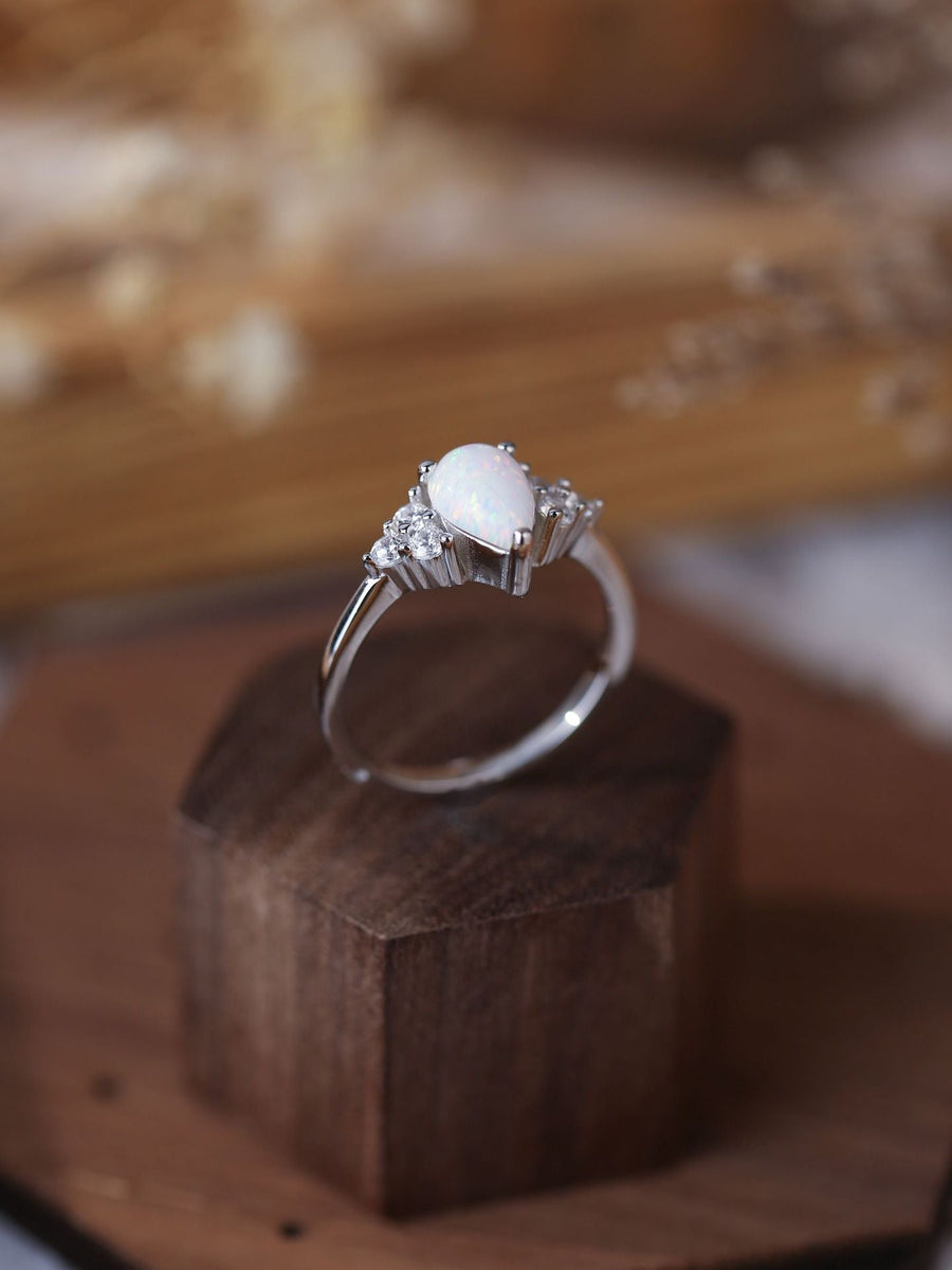Oval Shape Opal Sterling Silver Ring Shine of Diamond