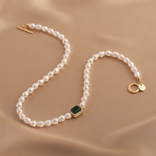Vintage Pearl & Emerald Green Gemstone Choker Dazzleyesjewelry