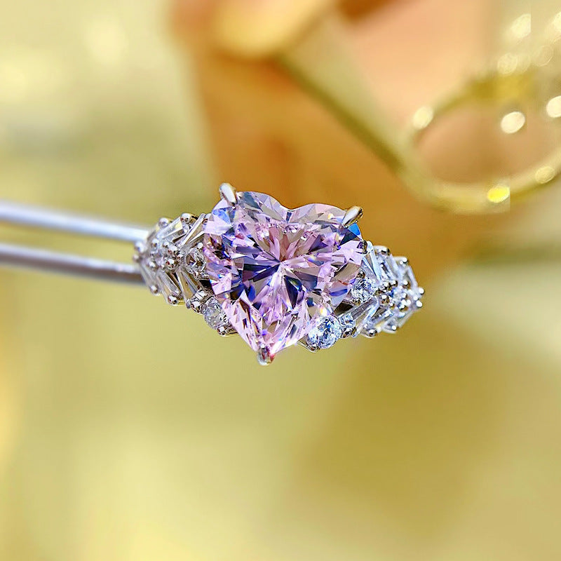 Exquisite 3 Prong Purple Heart Cut Engagement Ring In Sterling Silver shineofdiamond