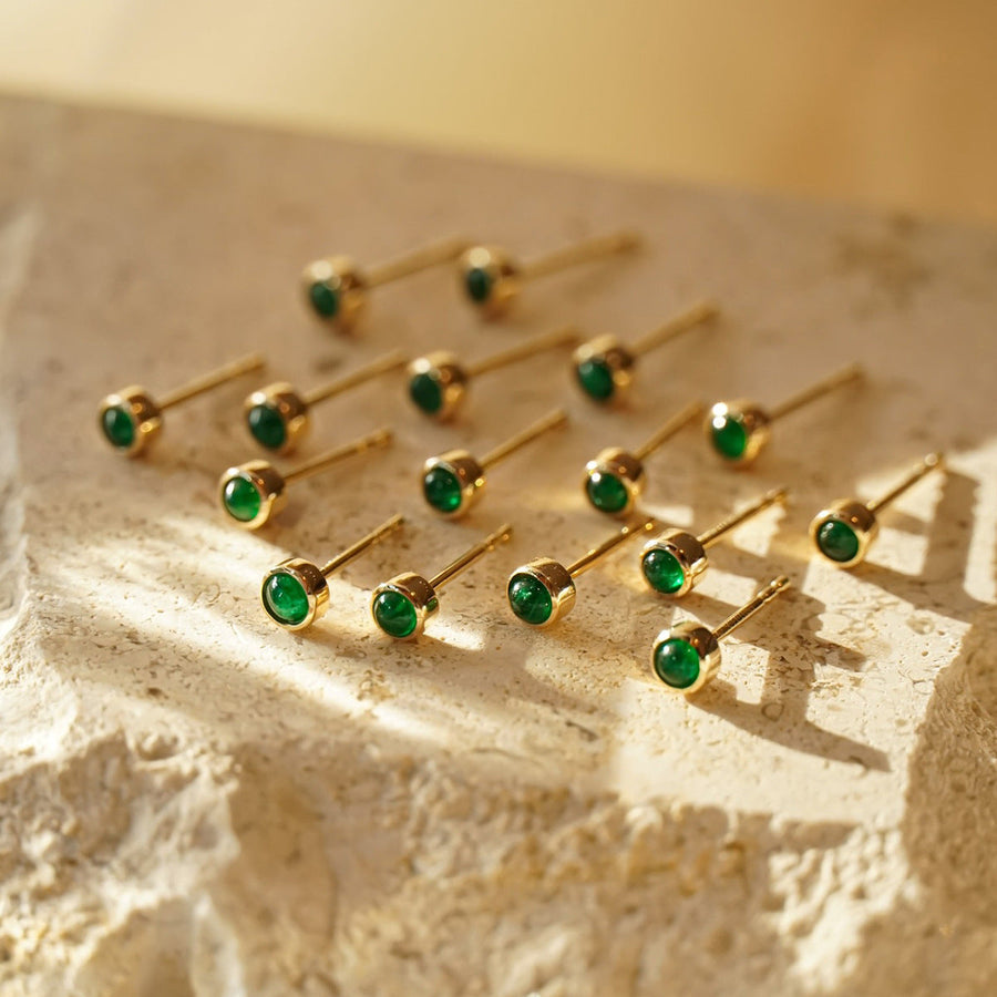 Vintage mini Golden Tone Green Stud Earrings in Sterling Silver Shine of Diamond