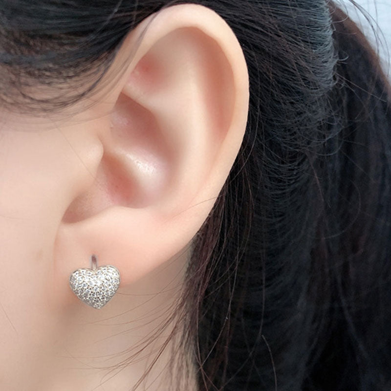 Paved Heart Sterling Silver Hoop Earrings Shineofdiamond