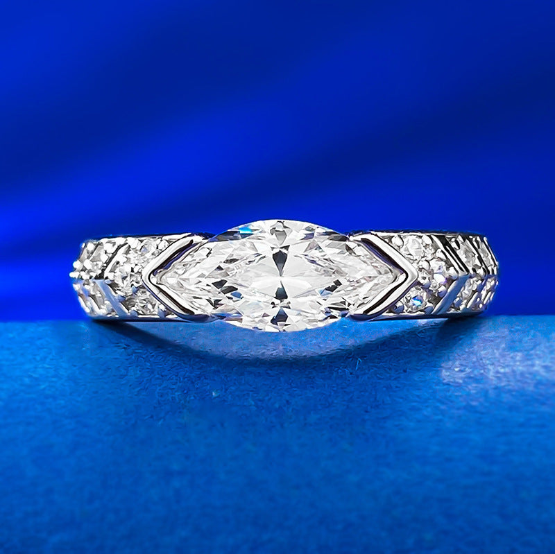 Stunning Marquise Cut Sterling Silver Wedding Band shine of diamond