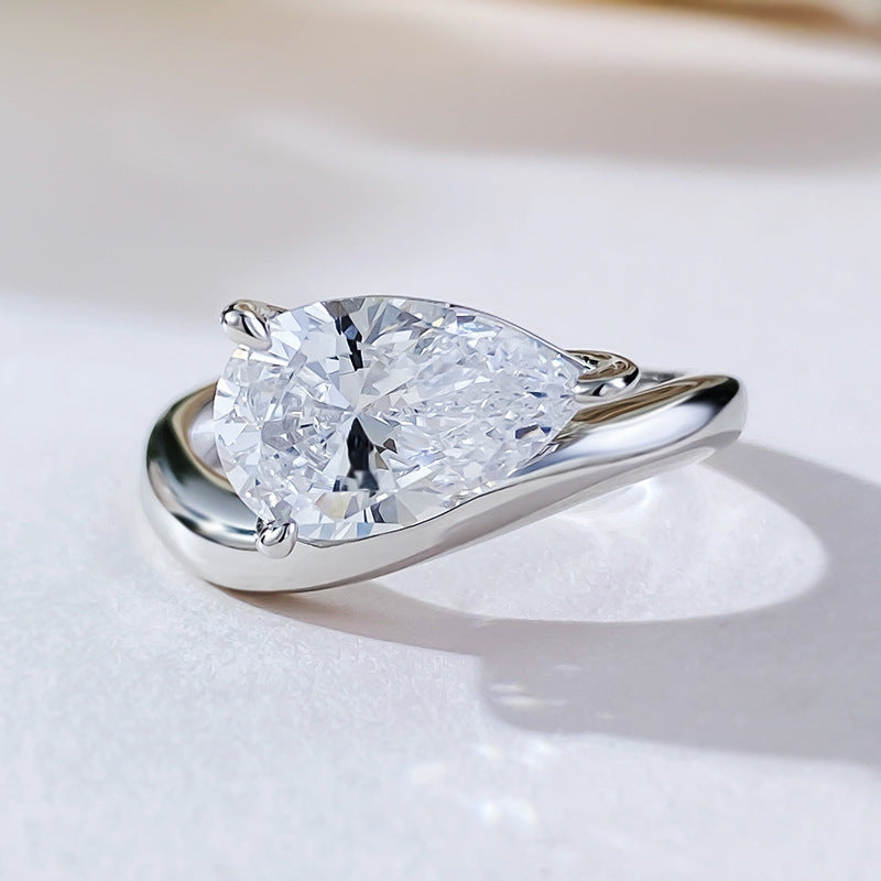 Unique Design Pear Cut Sterling Silver Ring shineofdiamond