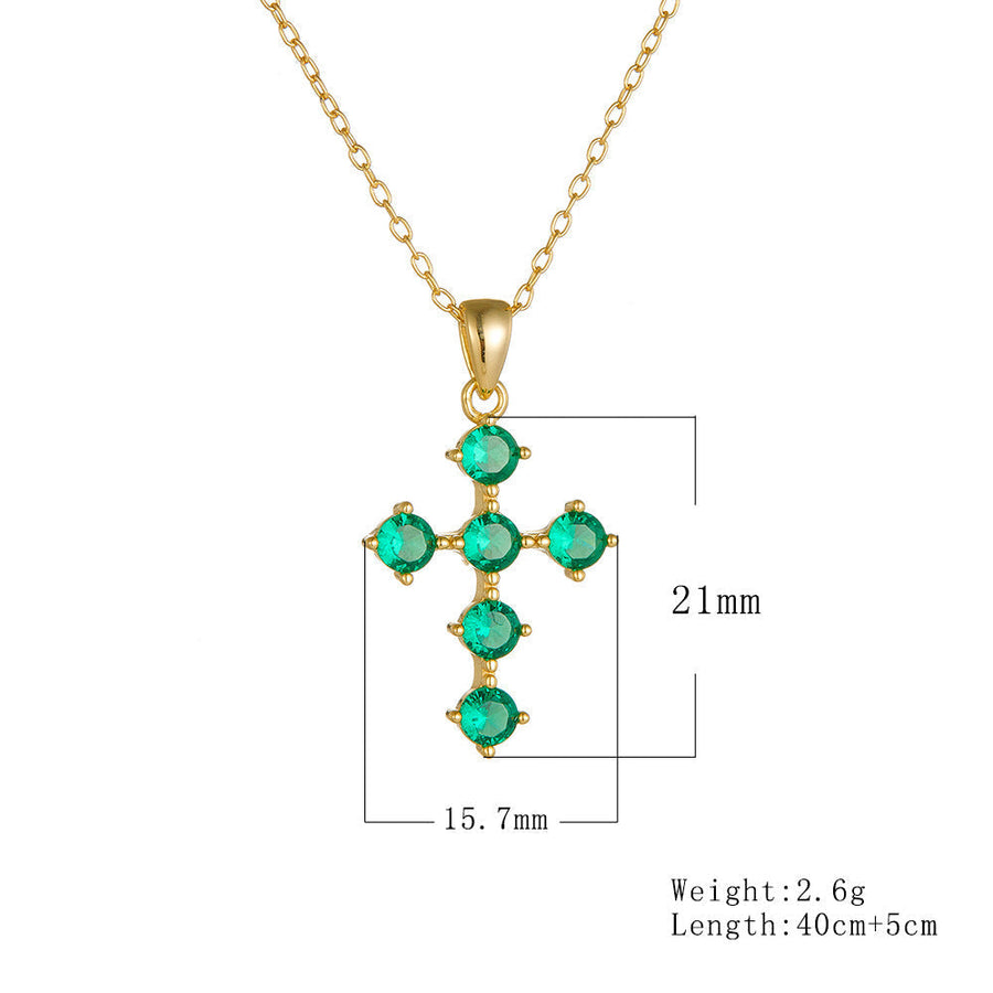 Vintage Emerald Green Cross Design Sterling Silver Necklace Carly Jewelry