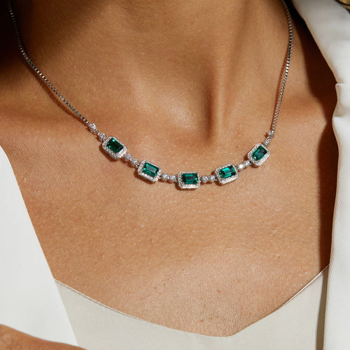 Luxury Emerald Green White Gold Plated Necklace Carly Jewelry