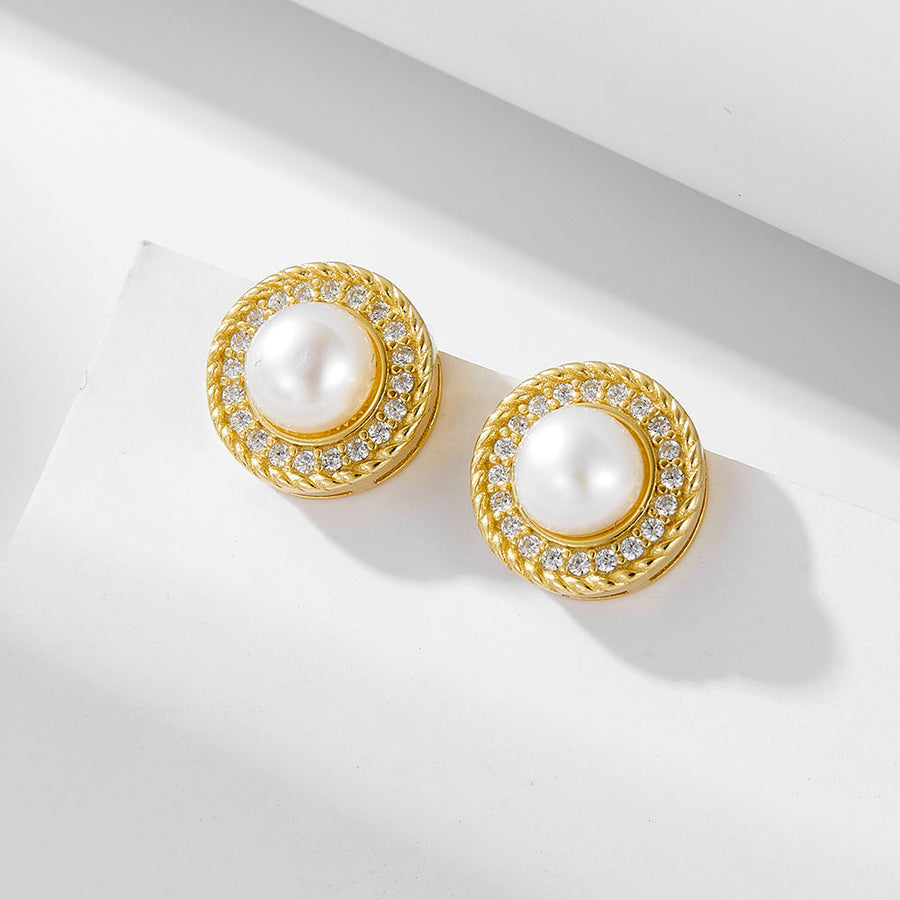 Retro Halo Natural Pearls Stud Earrings Carly Jewelry