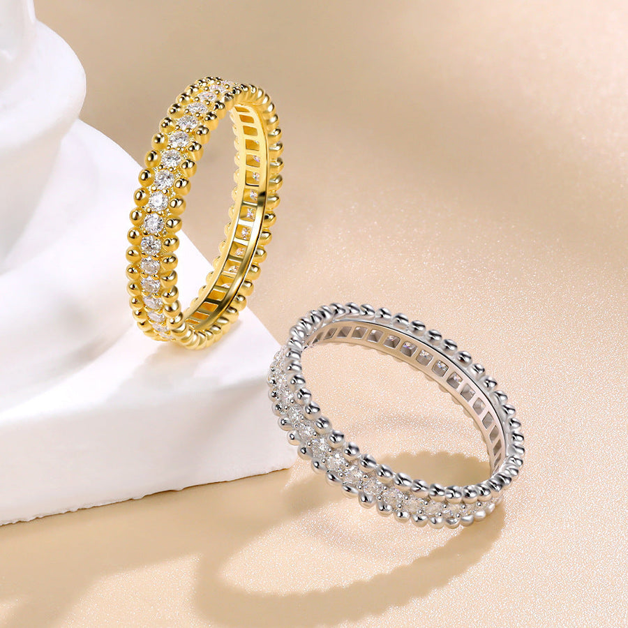Round Cut Paved Moissanite 18k Gold Plated Band Carly Jewelry