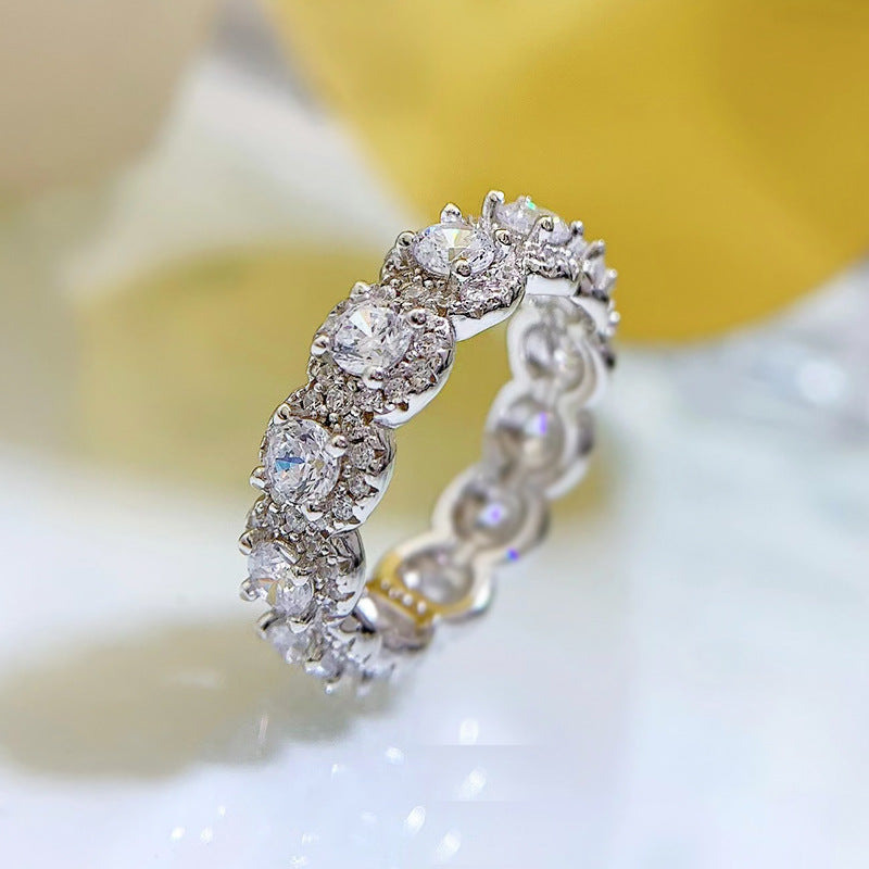 Halo Round Cut Eternity Sterling Silver Wedding Band shine of diamond