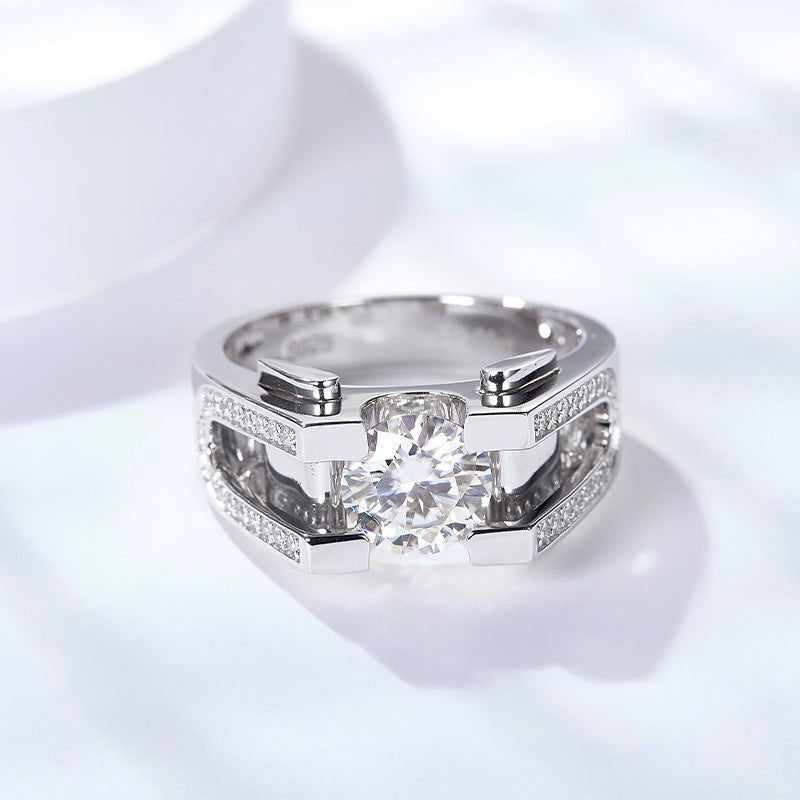 1.0ct &2.0ct Moissanite Engagement Men's Ring in Sterling Silver shine of diamond