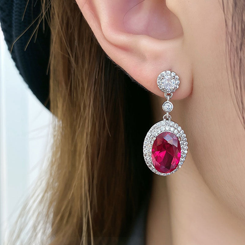 Retro Oval Cut Halo Drop Earrings Dobrilajewelry