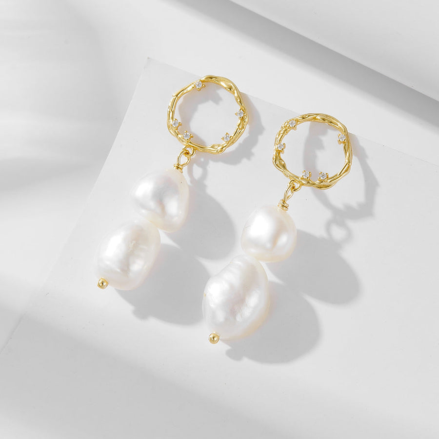 Vintage Baroque Pearls Drop Earrings Shine of Diamond