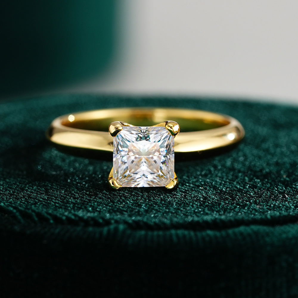 Simple 1.0ct Princess Cut Moissanite Ring Shine of Diamond