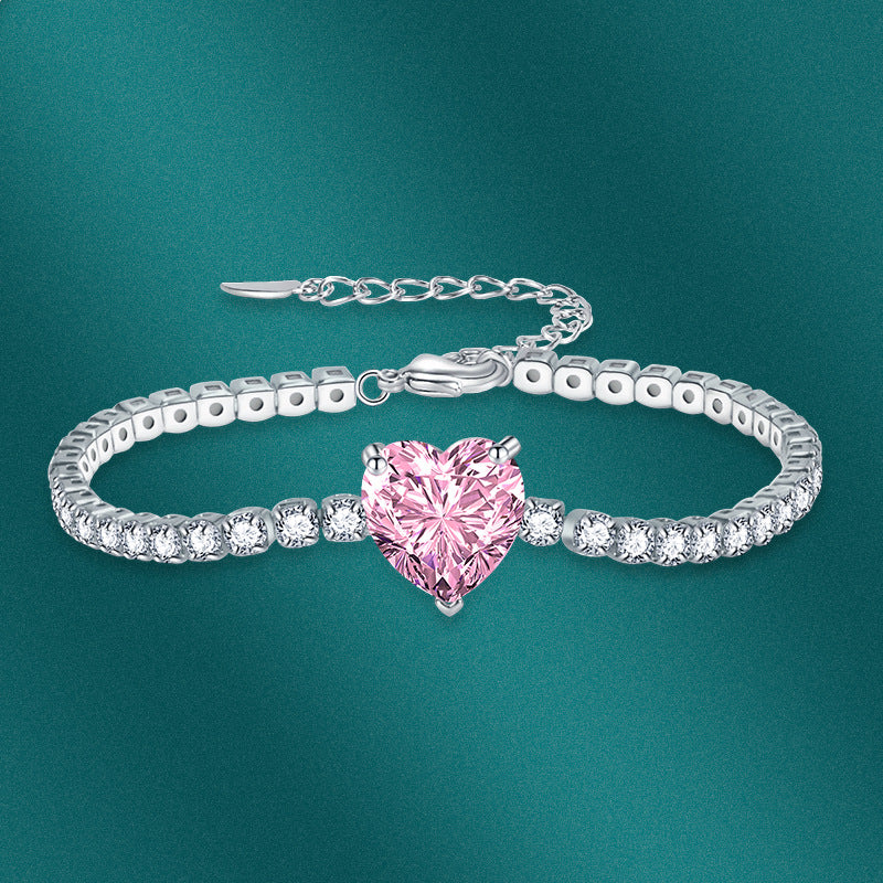 Sweet Heart Cut Tennis Bracelet In Silver Tone Dazzleyesjewelry