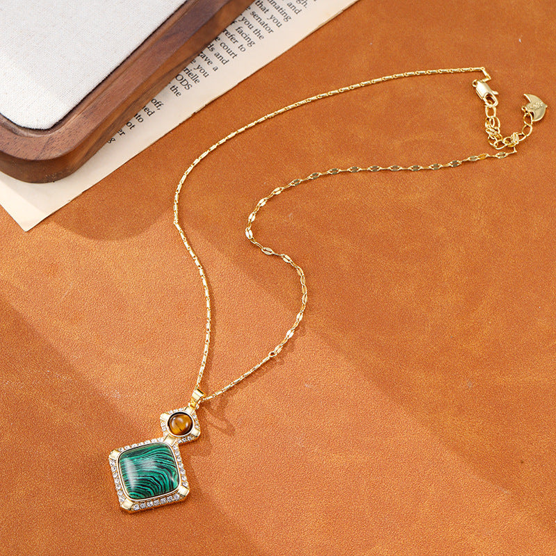 Vintage Malachite Pendant Necklace Carly Jewelry