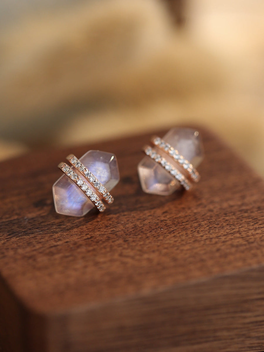 Unique Design Moon Stone Sterling Silver Stud Earrings Carly Jewelry