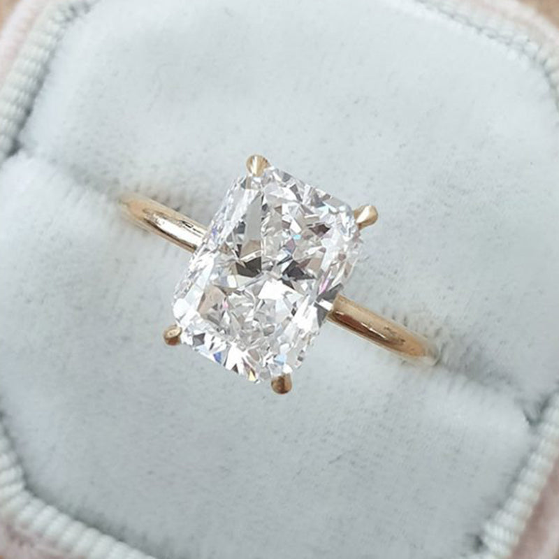 3PCS Radiant Cut Sterling Silver Wedding Bridal Set In Golden Tone Shineofdiamond