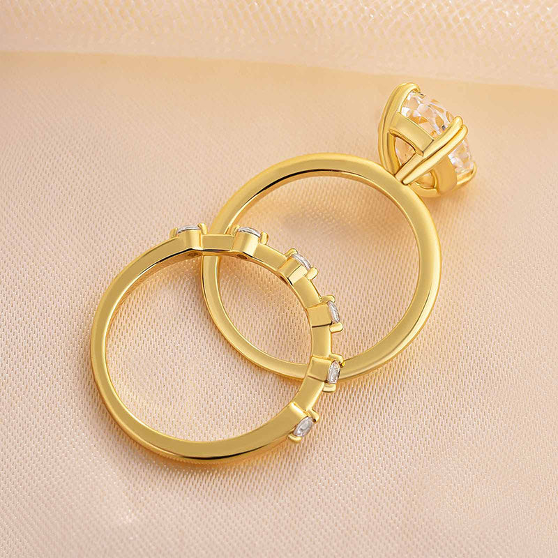 Exquisite Golden Tone Oval Cut Solitaire Bridal Set in Sterling Silver Shineofdiamond
