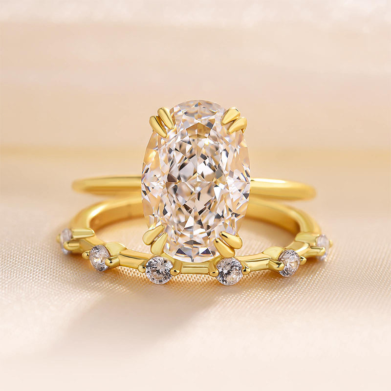Exquisite Golden Tone Oval Cut Solitaire Bridal Set in Sterling Silver Shineofdiamond