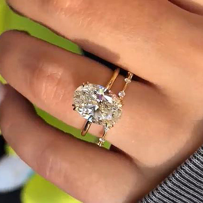 Exquisite Golden Tone Oval Cut Solitaire Bridal Set in Sterling Silver Shineofdiamond