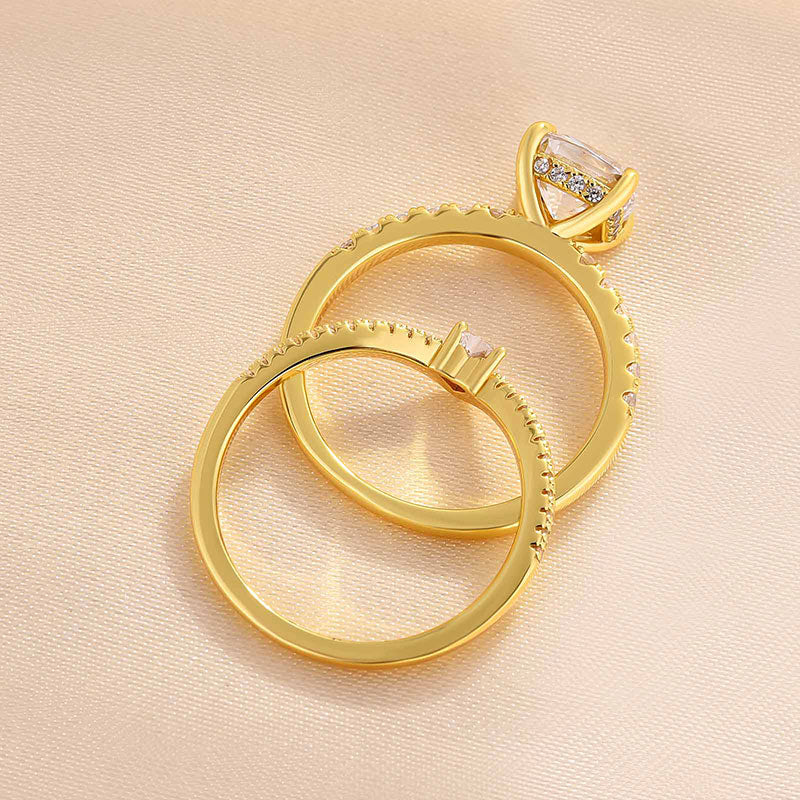 Luxurious Golden Tone Cushion Cut Sterling Silver Wedding Bridal Set Shineofdiamond