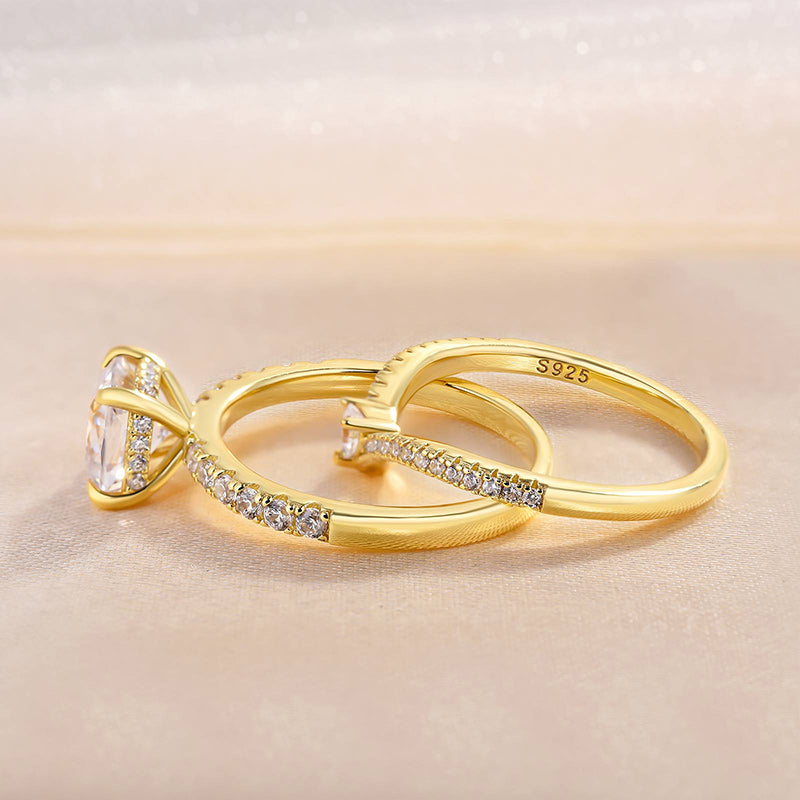 Luxurious Golden Tone Cushion Cut Sterling Silver Wedding Bridal Set Shineofdiamond