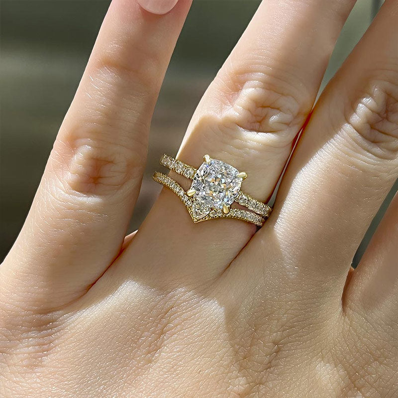 Luxurious Golden Tone Cushion Cut Sterling Silver Wedding Bridal Set Shineofdiamond