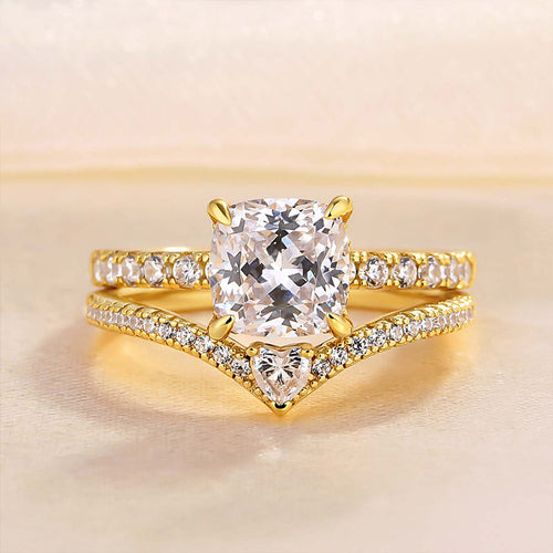 Luxurious Golden Tone Cushion Cut Sterling Silver Wedding Bridal Set Shineofdiamond