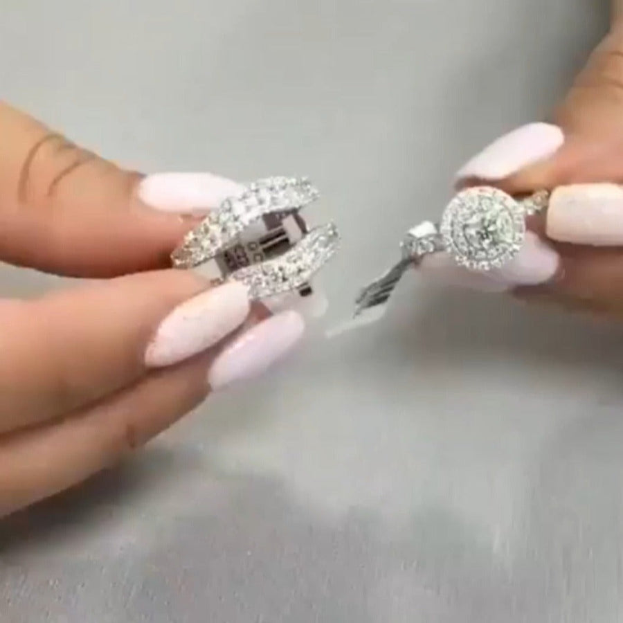 Double Halo Round Cut  Insert Bridal Set Rings in Sterling Silver hot