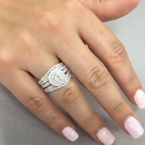 Double Halo Round Cut  Insert Bridal Set Rings in Sterling Silver hot