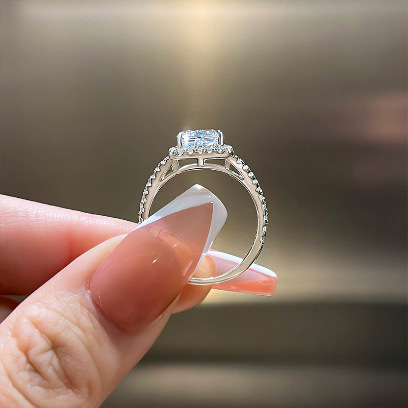 Sparkle Split Shank Halo Radiant Cut Sterling Silver Engagement Ring Shineofdiamond