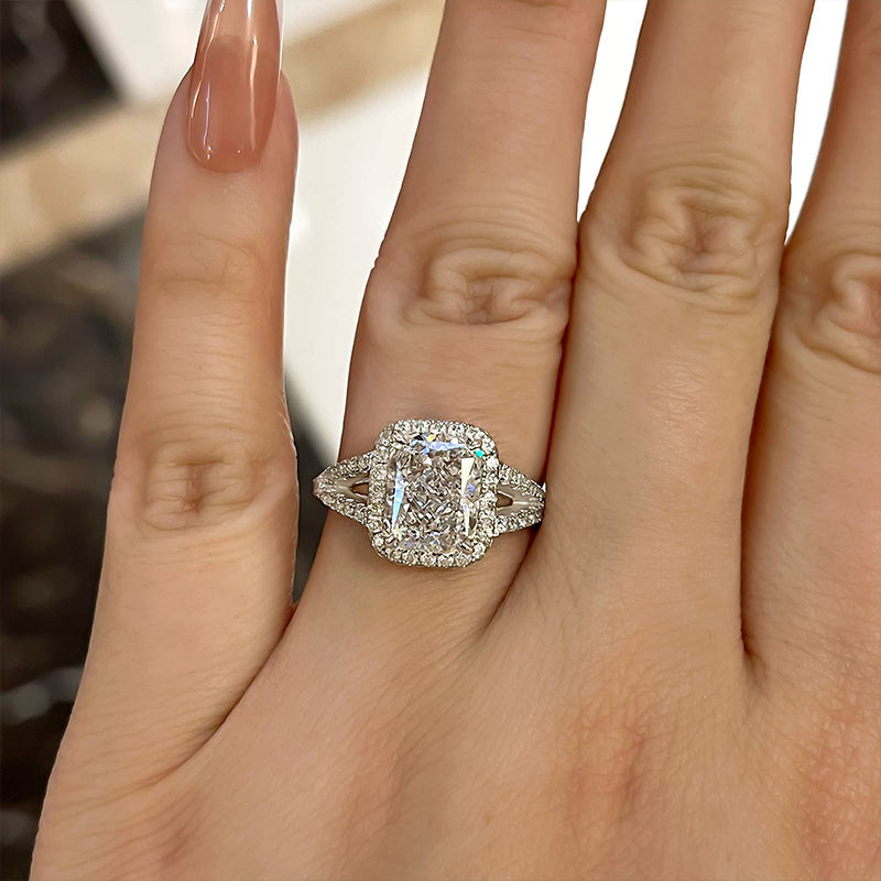 Sparkle Split Shank Halo Radiant Cut Sterling Silver Engagement Ring Shineofdiamond