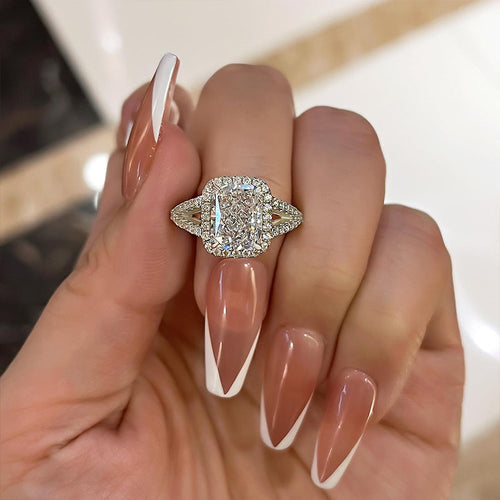 Sparkle Split Shank Halo Radiant Cut Sterling Silver Engagement Ring Shineofdiamond
