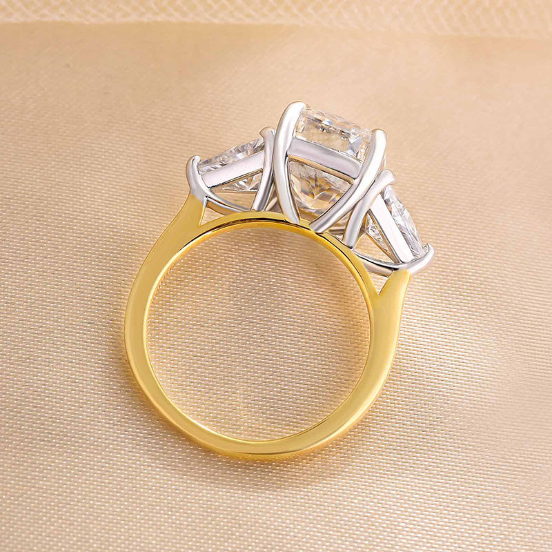 Exclusive Two-Tone Radiant Cut Three Stone Sterling Silver Engagement Ring Shineofdiamond