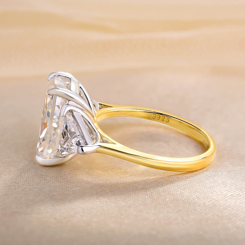 Exclusive Two-Tone Radiant Cut Three Stone Sterling Silver Engagement Ring Shineofdiamond