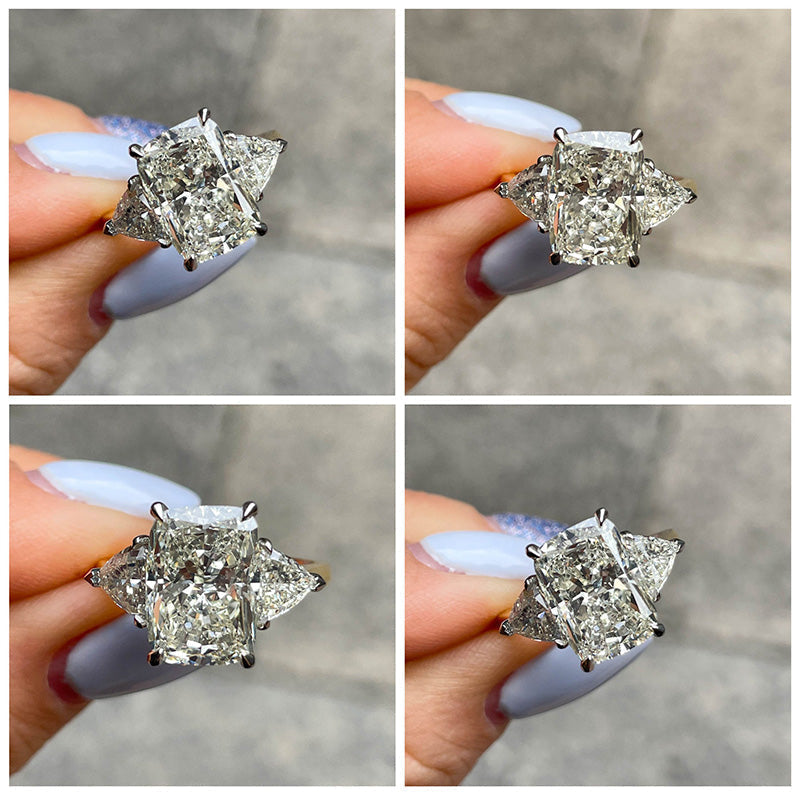 Exclusive Two-Tone Radiant Cut Three Stone Sterling Silver Engagement Ring Shineofdiamond