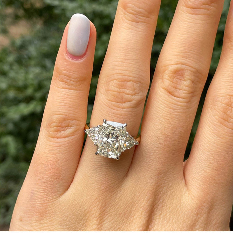 Exclusive Two-Tone Radiant Cut Three Stone Sterling Silver Engagement Ring Shineofdiamond