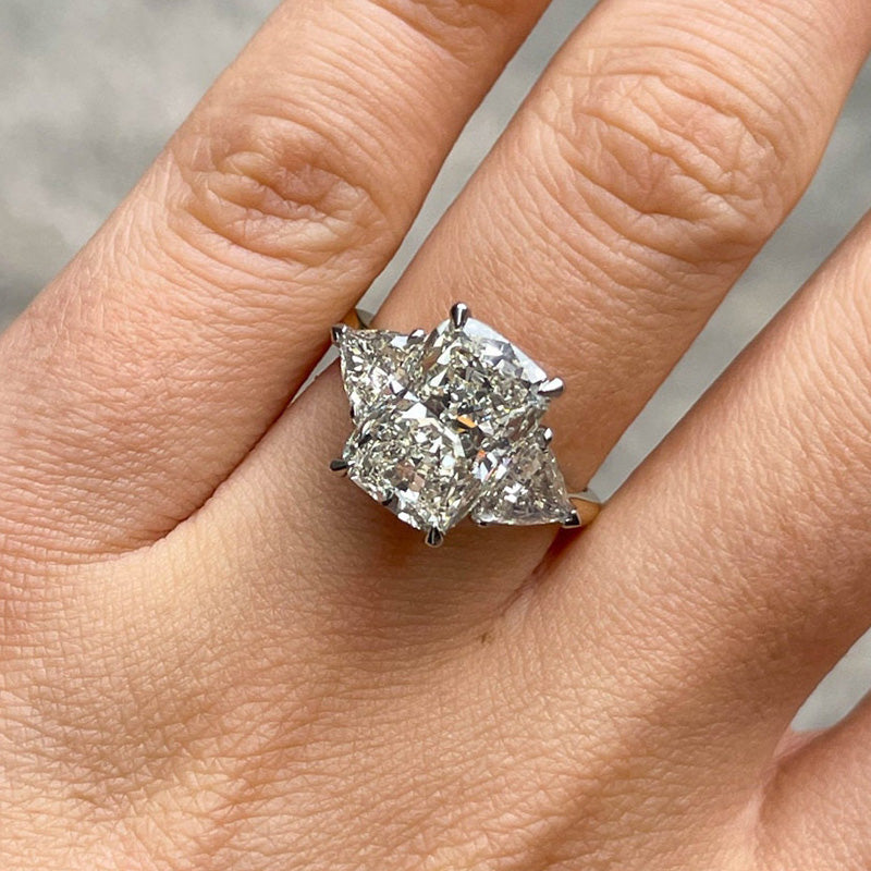 Exclusive Two-Tone Radiant Cut Three Stone Sterling Silver Engagement Ring Shineofdiamond