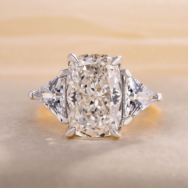 Exclusive Two-Tone Radiant Cut Three Stone Sterling Silver Engagement Ring Shineofdiamond