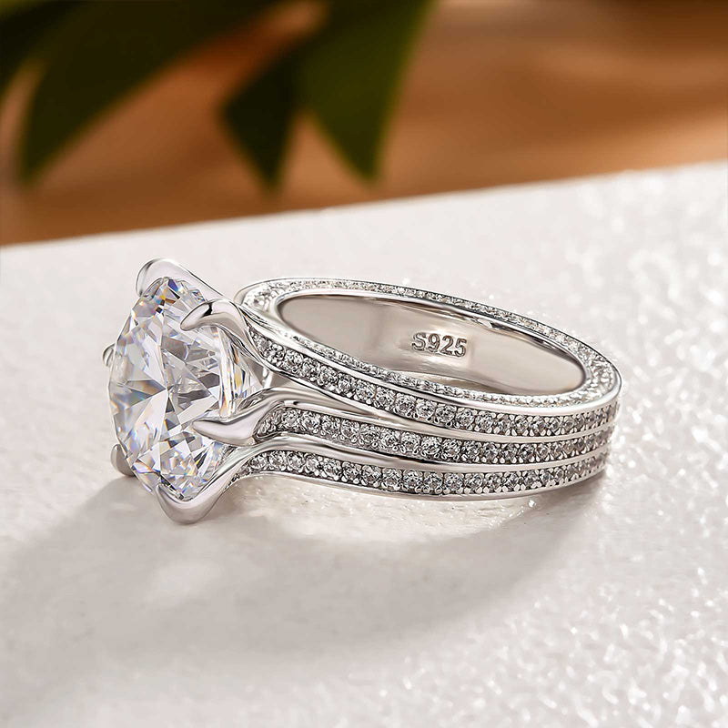 Stunning Round Cut Three Shank Design Sterling Silver Engagement Ring Shineofidamond